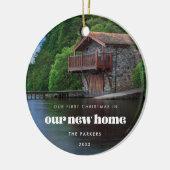 Retro'sEerste Kerst in ons nieuwe huis Foto Keramisch Ornament (Links)