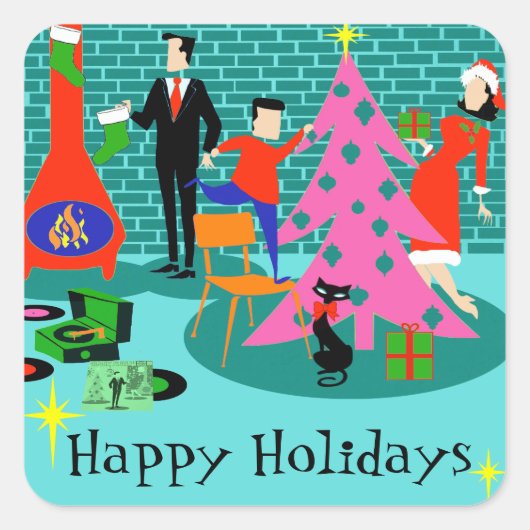 Retroserie Het in orde maken van de Kerstaven van  Vierkante Sticker (Voorkant)