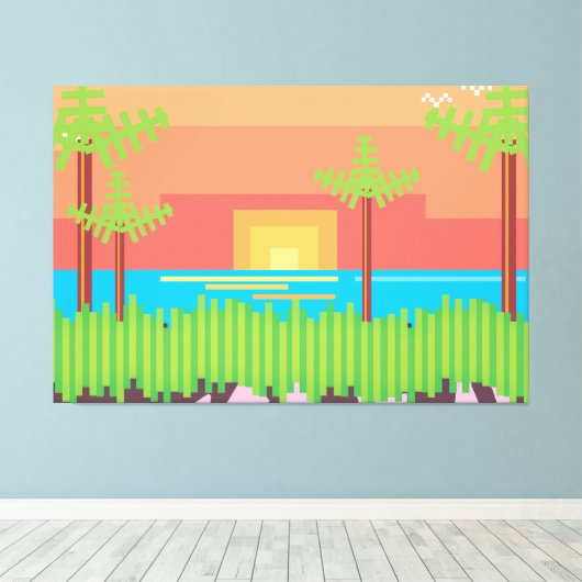 Retrospel - Tropische zonnebank Canvas Afdruk (Insitu (Houten vloer))