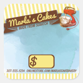 Retrostandaardmixerkoeken bakkerijprijs vierkant vierkante sticker