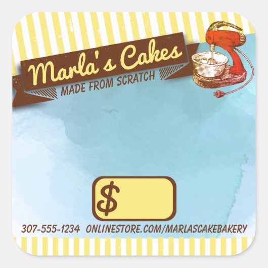 Retrostandaardmixerkoeken bakkerijprijs vierkant vierkante sticker (Voorkant)