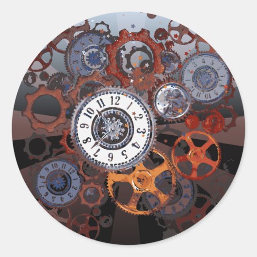 Retrosteampunk, horloge-onderdelen, tandwielen en  ronde sticker (Voorkant)