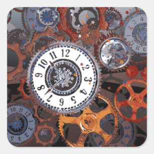 Retrosteampunk, horloge-onderdelen, tandwielen en  vierkante sticker