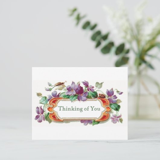 Retrostijl denken aan  Floral Violets Briefkaart (Staand voorkant)