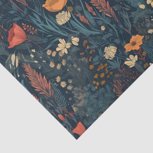 Retrostijl, donker bloemveld van wilde bloemen tissuepapier (Detail)
