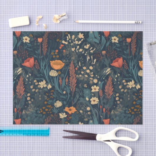 Retrostijl, donker bloemveld van wilde bloemen tissuepapier (Craft)