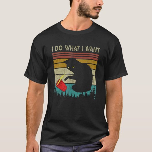 Retrostijl Ik doe wat ik wil dat de zwarte kat roo T-shirt (Voorkant)