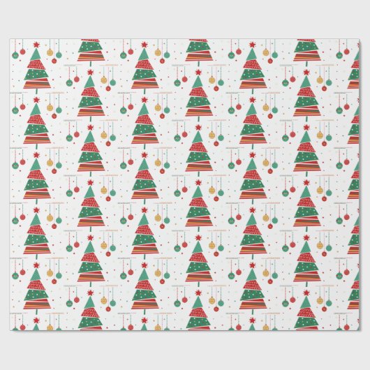 Retrostijl kerstboom cadeaupapier (Vlak)