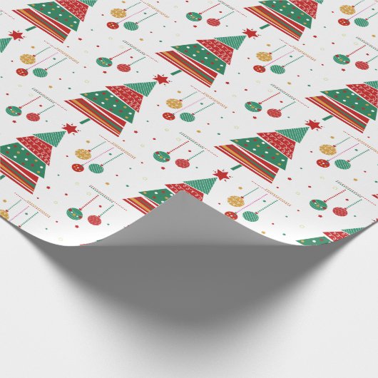 Retrostijl kerstboom cadeaupapier (Hoek)