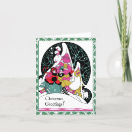 Retrostijl kerstkaart met "stijlvol paar" feestdagen kaart