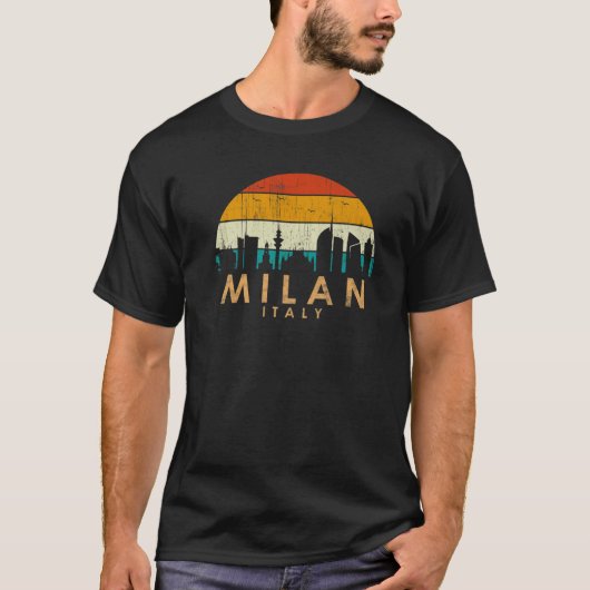 Retrostijl Landschap Zonnestad Milaan T-shirt (Voorkant)