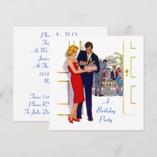 Retrostijl met uitnodiging van de Birthday Cake Pa (Voorkant / Achterkant)