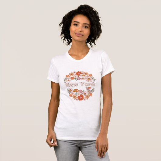 Retrostijl New York Power Flower T-Shirt (Voorkant volledig)