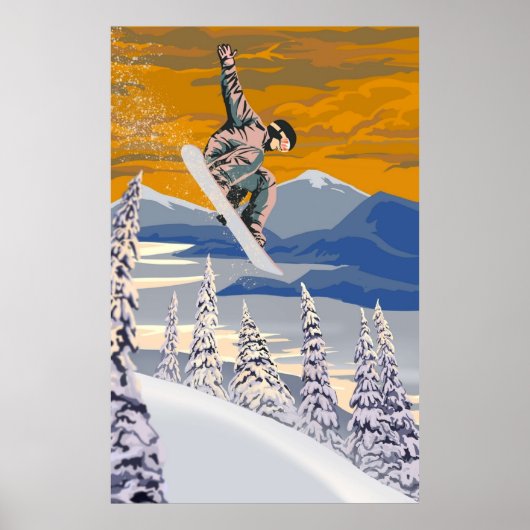 Retrostijl Snowboard Poster (Voorkant)