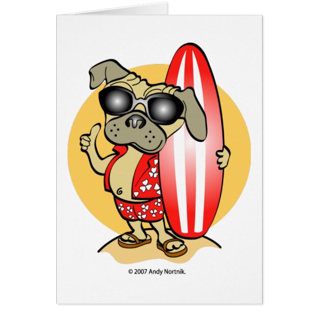 Retrostijl Surfin' Pug-kaarten (Voorkant)