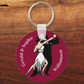 Retrostijl Tango Dancers op Rich Burgundy Sleutelhanger (Voorkant)