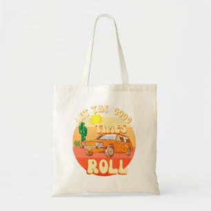 Retrostijl  zonsondergang en klassieke auto tote bag