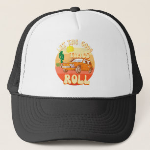 Retrostijl zonsondergang en klassieke auto trucker pet