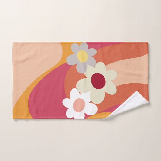 Retrostijlbloemen en -golven bad handdoek (Handdoek)