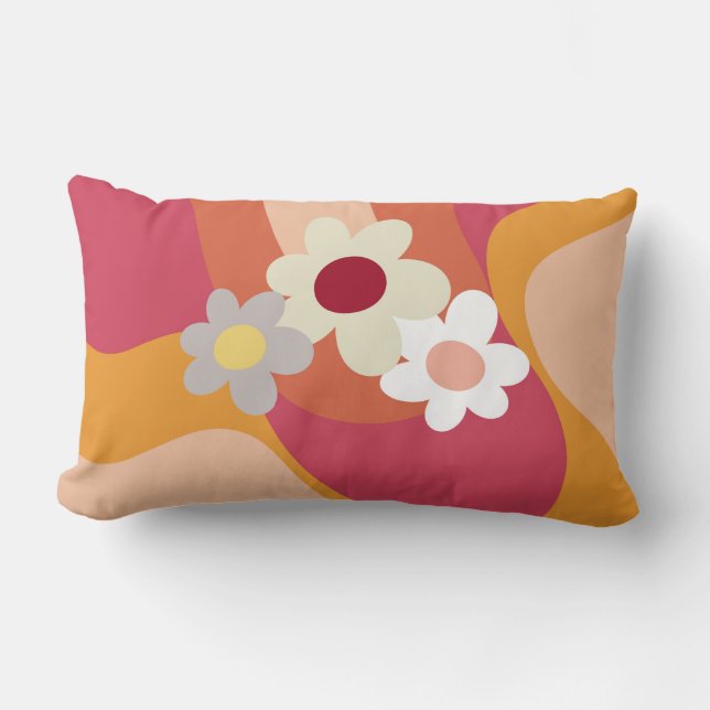 Retrostijlbloemen en -golven kussen (Voorkant)