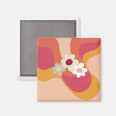 Retrostijlbloemen en -golven magneet (Voorkant / Achterkant)