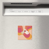 Retrostijlbloemen en -golven magneet (Insitu (Vaatwasser))