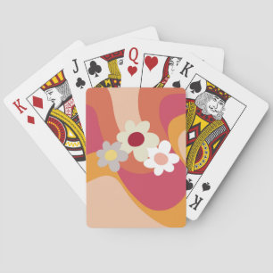 Retrostijlbloemen en -golven pokerkaarten