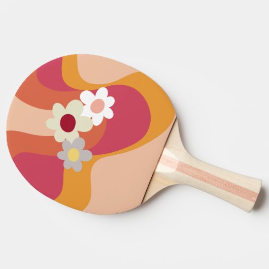 Retrostijlbloemen en -golven tafeltennisbatje (Zijkant)