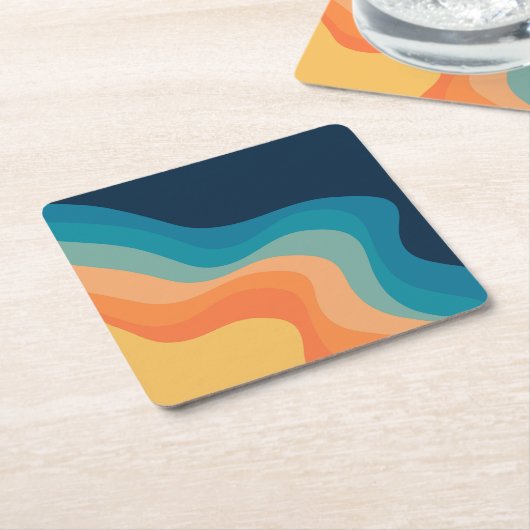 Retrostijlgolven versieren kartonnen onderzetters (Schuin)