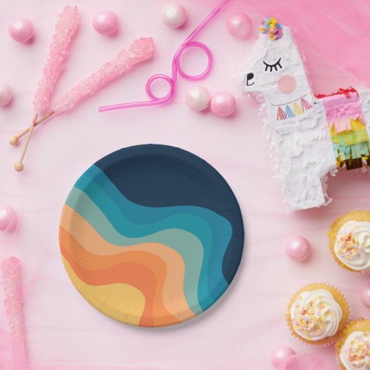 Retrostijlgolven versieren papieren bordje (Feest)
