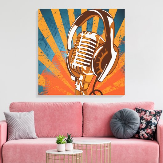 Retrostijlmicrofoon Canvas Afdruk (Insitu (Woonkamer))