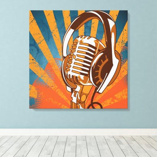 Retrostijlmicrofoon Canvas Afdruk (Insitu (Houten vloer))