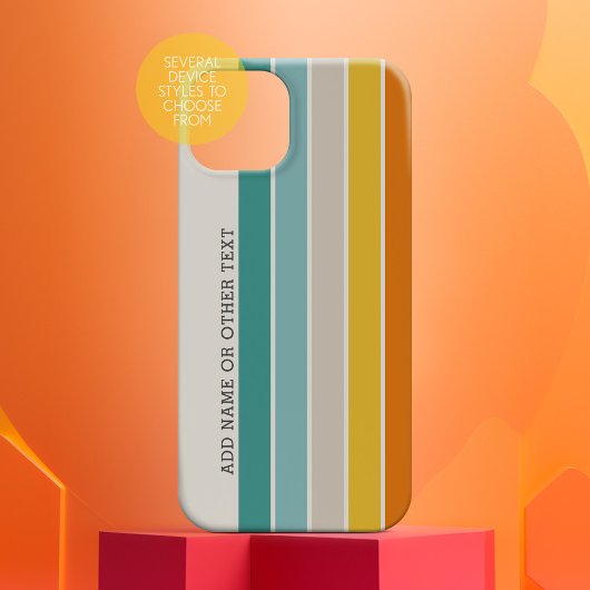 Retrostrepen blauwgroen oranje goud met zijtekstna Case-Mate iPhone case