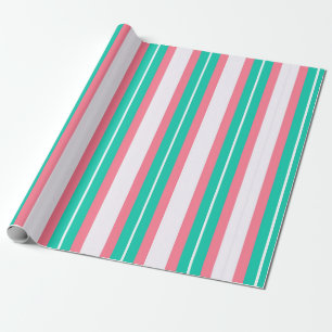 Retrostrepen - Blauwgroen roze Cadeaupapier