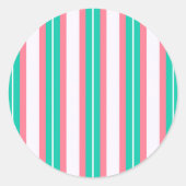 Retrostrepen - Blauwgroen roze Ronde Sticker (Voorkant)