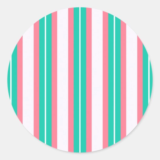 Retrostrepen - Blauwgroen roze Ronde Sticker (Voorkant)