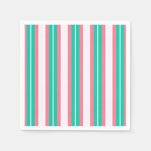 Retrostrepen - Blauwgroen roze Servet (Voorkant)