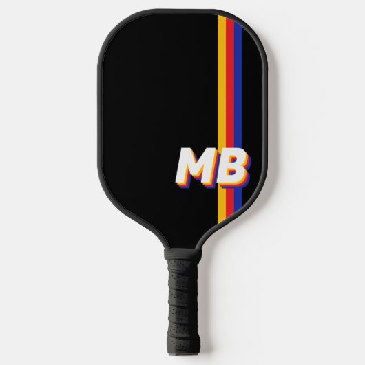 Retrostrepen gepersonaliseerd Initiaal monogram Pickleball Paddle (Voorkant)