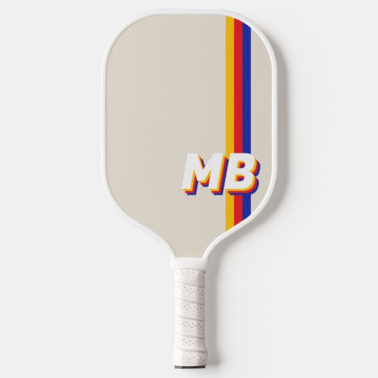 Retrostrepen gepersonaliseerd Initiaal monogram Pickleball Paddle (Voorkant)