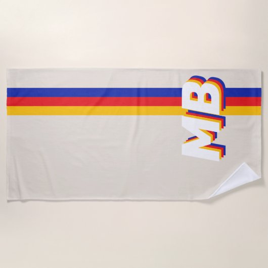 Retrostrepen gepersonaliseerd Initiaal monogram Strandlaken (Voorkant)