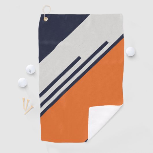 Retrostrepen in blauw Sinaasappel Golfhanddoek (Insitu)