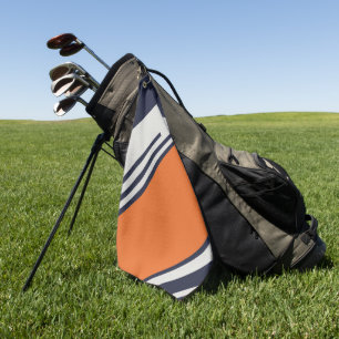 Retrostrepen in blauw Sinaasappel Golfhanddoek