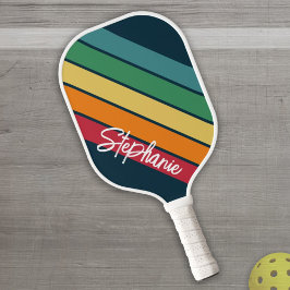 Retrostripe patroonregenboog - Script Name Pickleball Paddle
