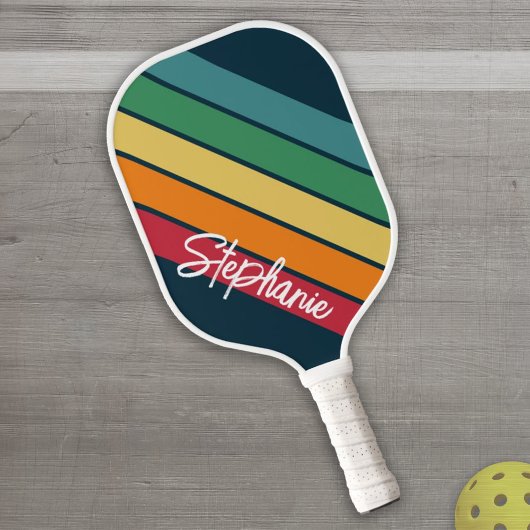 Retrostripe patroonregenboog - Script Name Pickleball Paddle