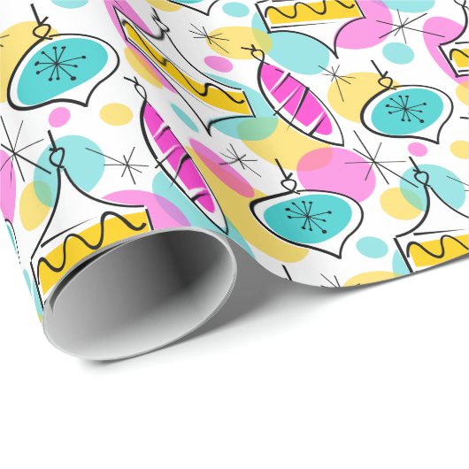 Retrostructuur Baubles Meervoudig verpakkingspapie Cadeaupapier (Rol Hoek)