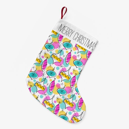 Retrostructuur Baubles Multi-Text stocking 2 zijka Kleine Kerstsok (Voorkant (Hangend))