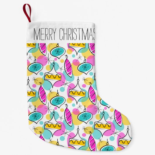 Retrostructuur Baubles Multi-Text stocking 2 zijka Kleine Kerstsok (Voorkant)