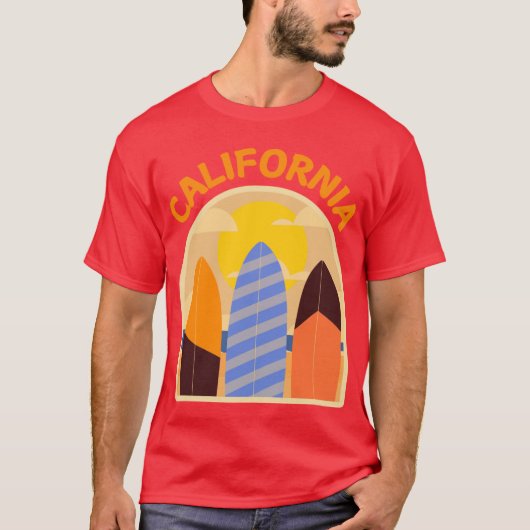 RetroStyle California Surfboards Orange Text T-shirt (Voorkant)