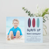 Retrosurfplanken | Foto van Birthday Party Invitat Kaart (Staand voorkant)