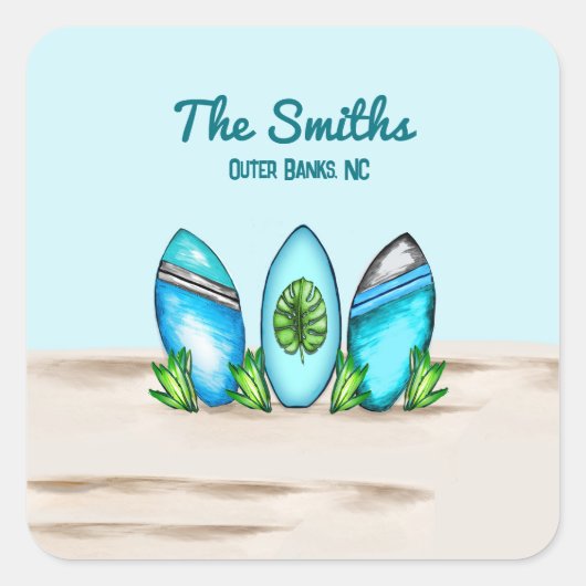 Retrosurfplanken Vierkante Sticker (Voorkant)